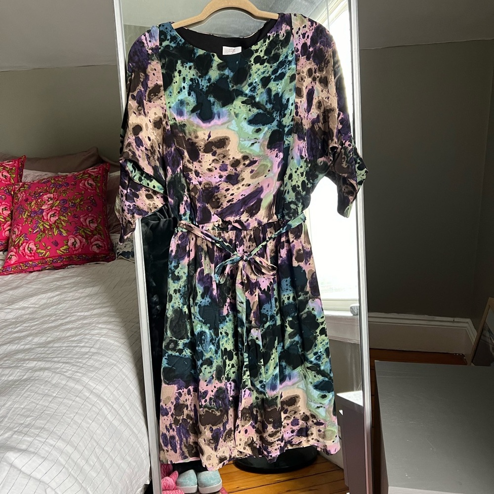 Suzi Chin for Maggy Boutique Green and Blue Wrap Midi Dress